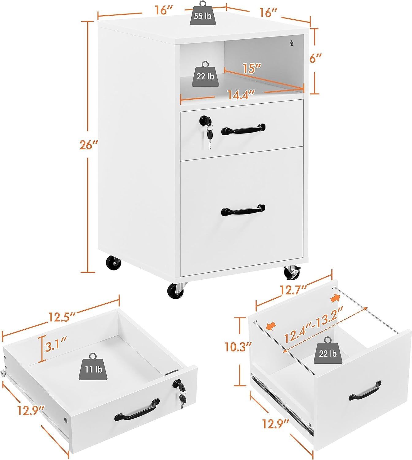 File Cabinet Vertical File Cabinets Mobile Letter Size File Storage // Office Furniture