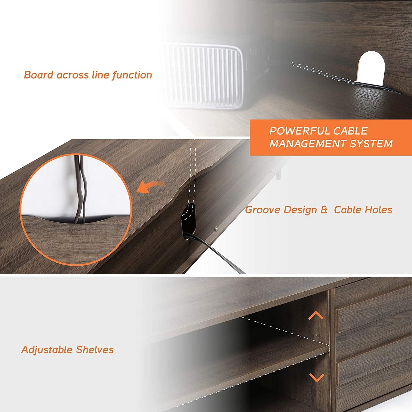 Wooden TV Console with 4 Storage Shelves // Living Room Furniture