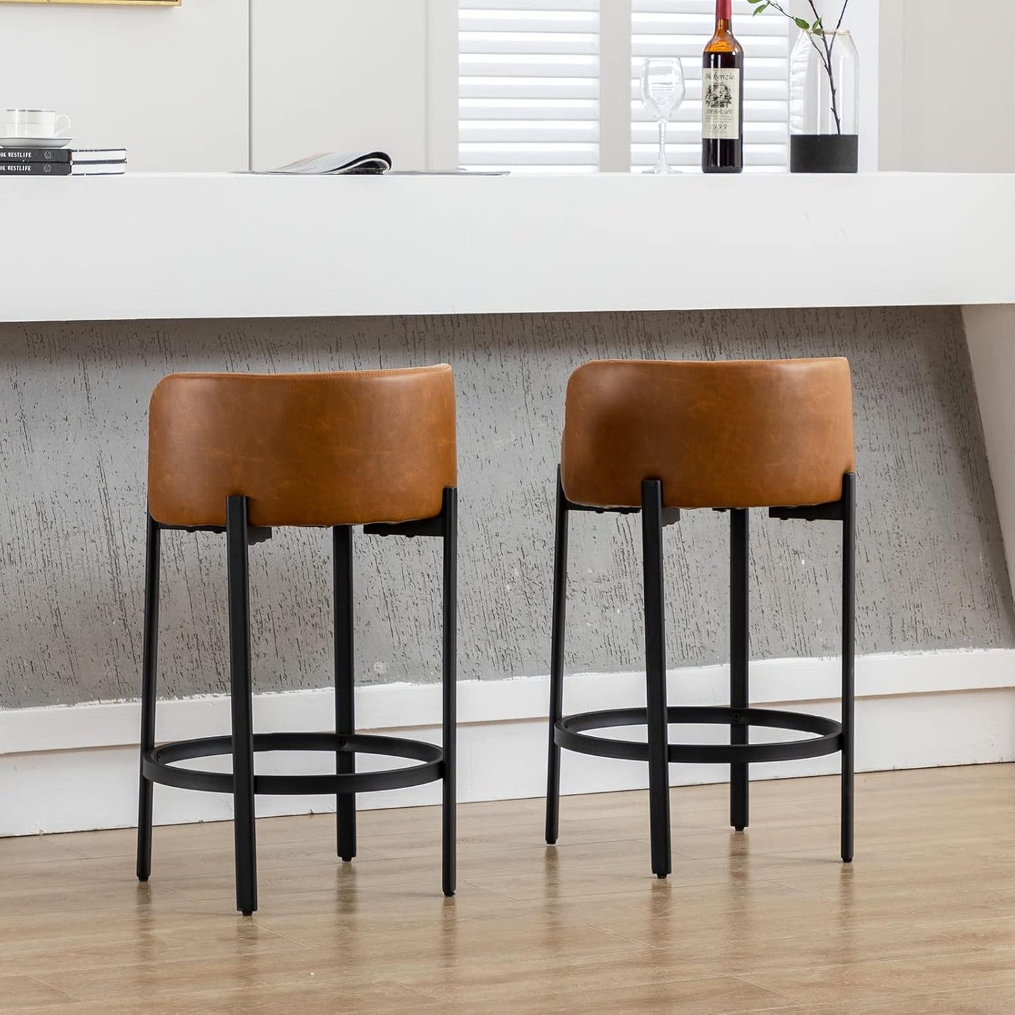 Counter Height Bar Stools 26" round Barstools Set of 2, Modern Faux // Furniture Kitchen