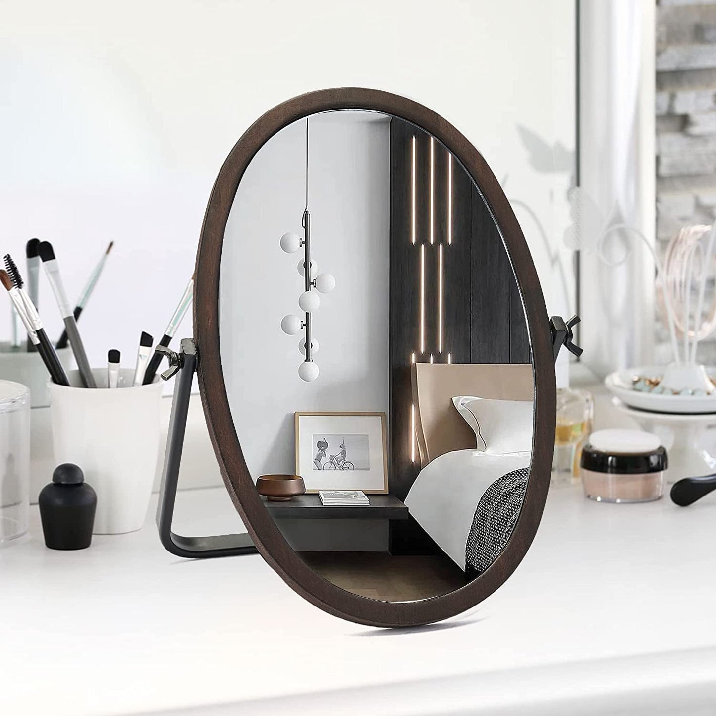 Vintage Bronze Wood Framed Makeup Mirror // Bedroom Furniture, deco