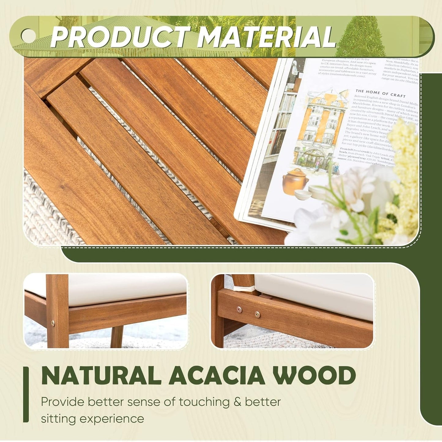 Acacia Wood 4 Piece Patio Conversation Set : Furniture outside