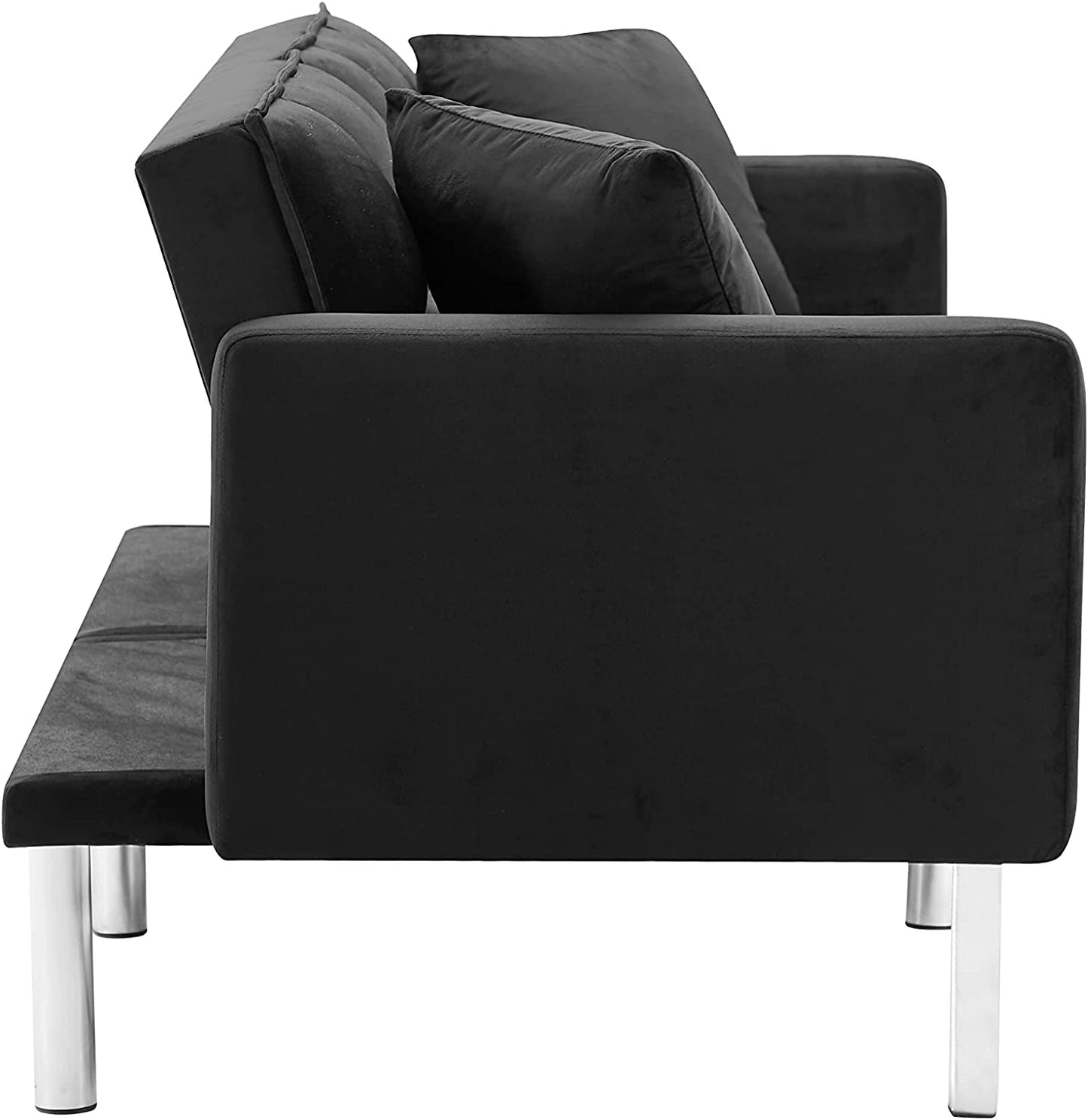 Convertible Velvet Futon Sofa Bed with Pillows