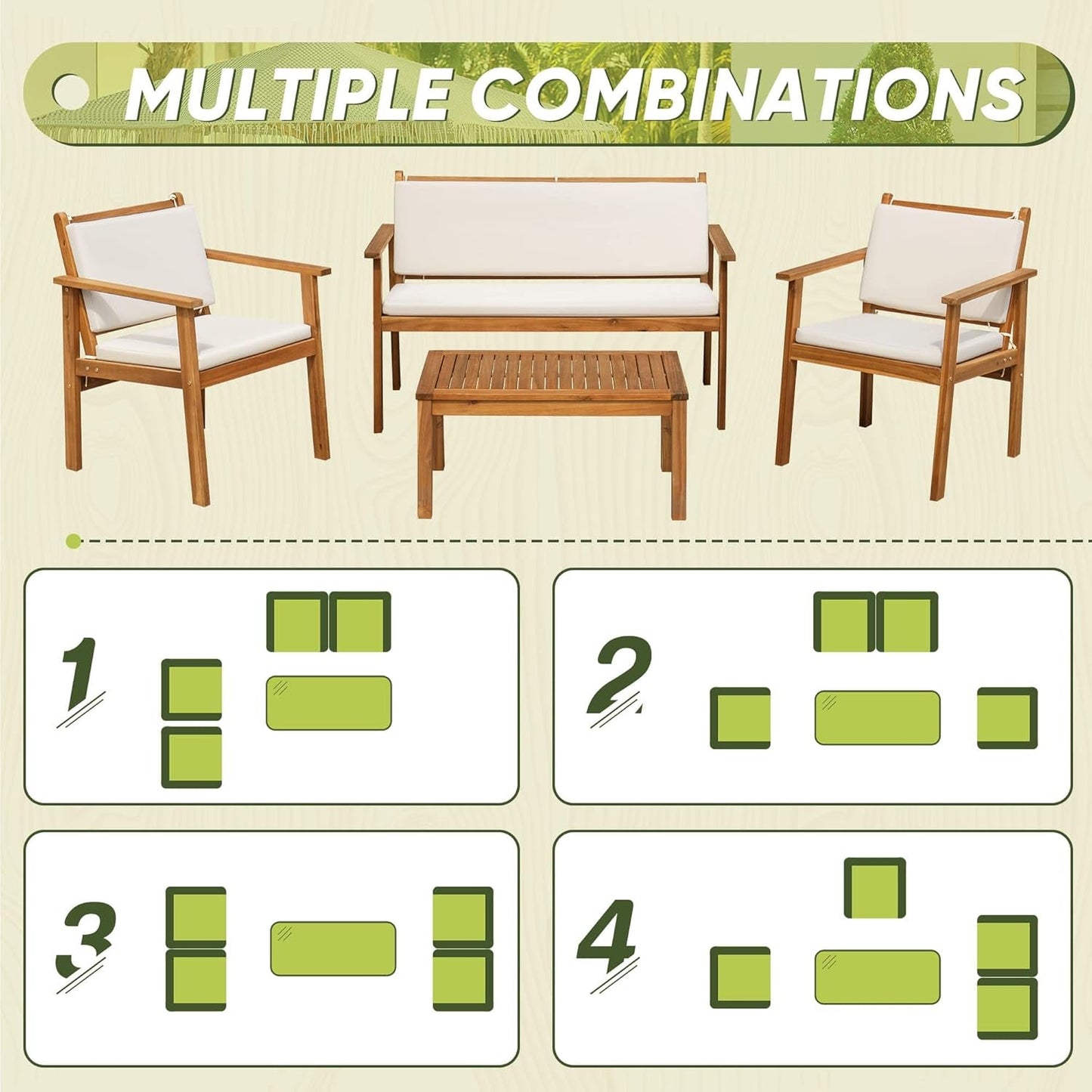 Acacia Wood 4 Piece Patio Conversation Set : Furniture outside