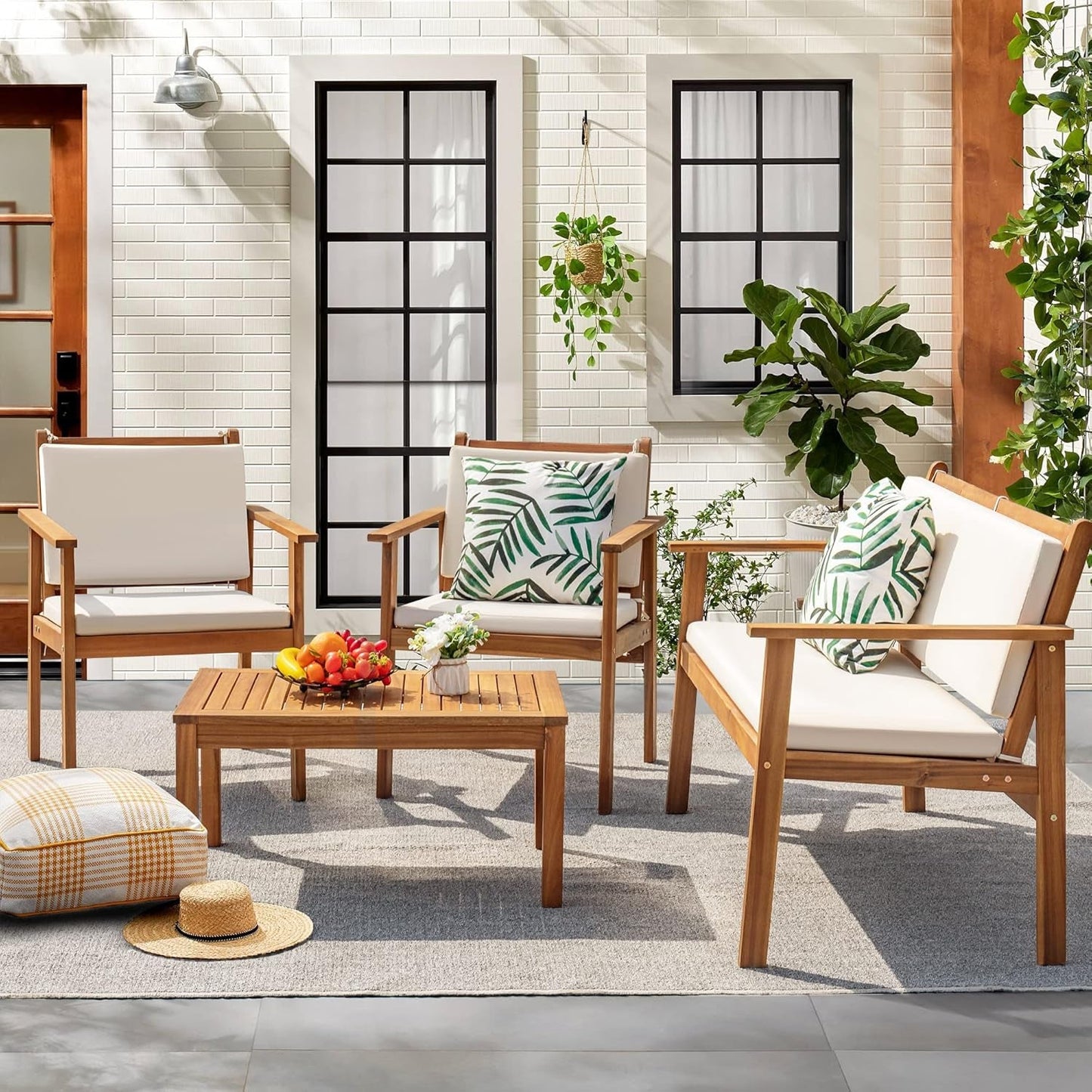 Acacia Wood 4 Piece Patio Conversation Set : Furniture outside