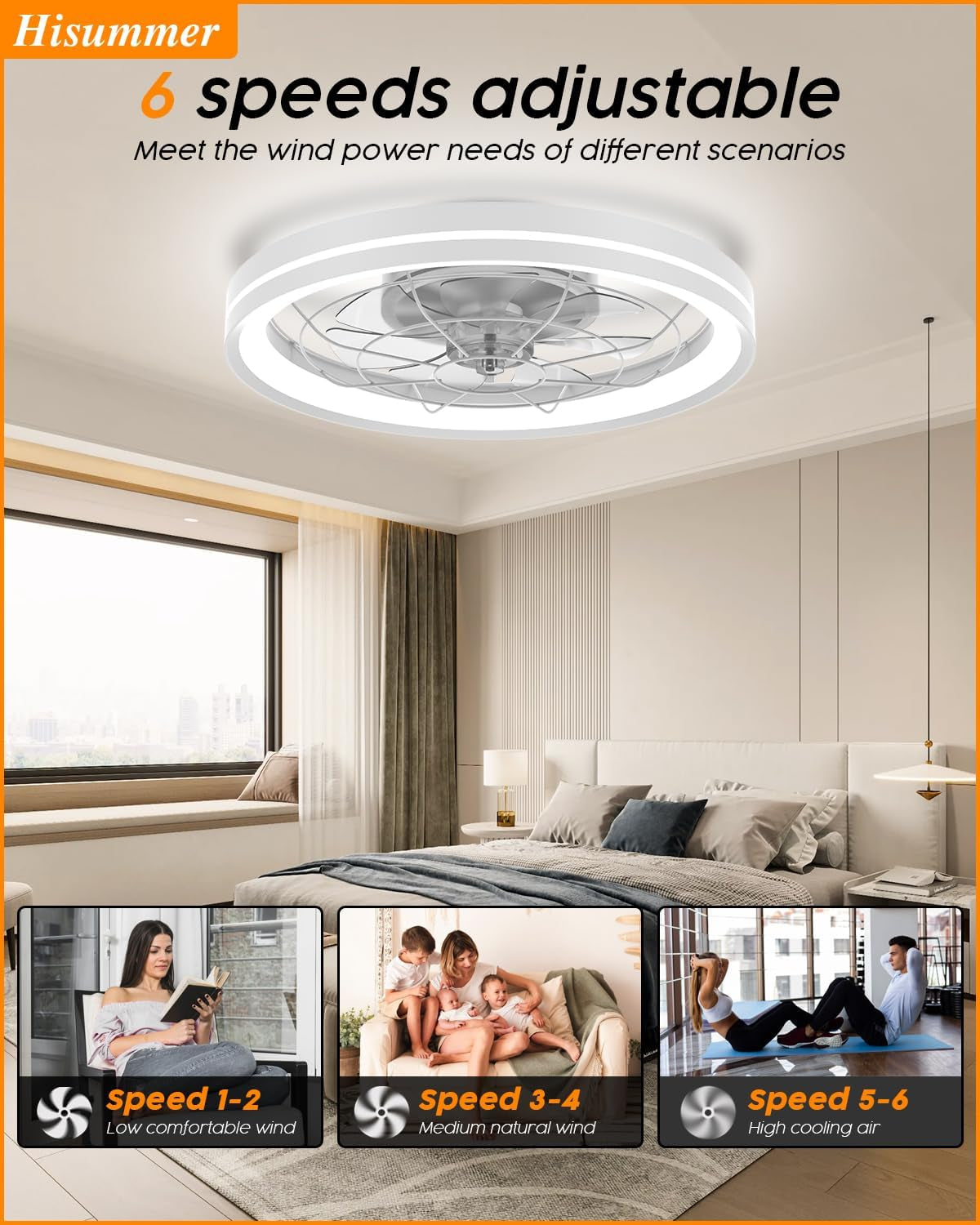 Low Profile Ceiling Fan with Light and Remote Bladeless