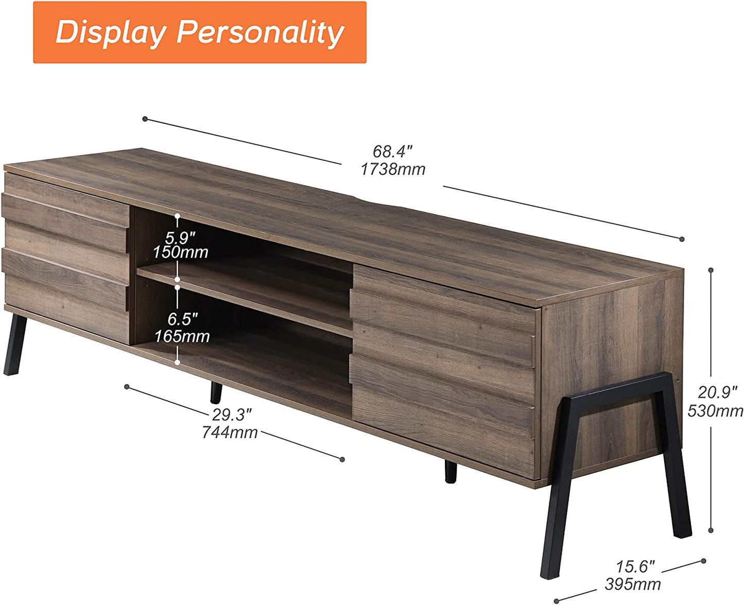 Wooden TV Console with 4 Storage Shelves // Living Room Furniture
