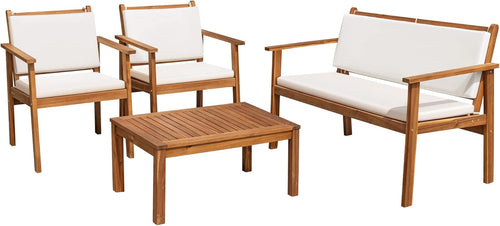 Acacia Wood 4 Piece Patio Conversation Set : Furniture outside