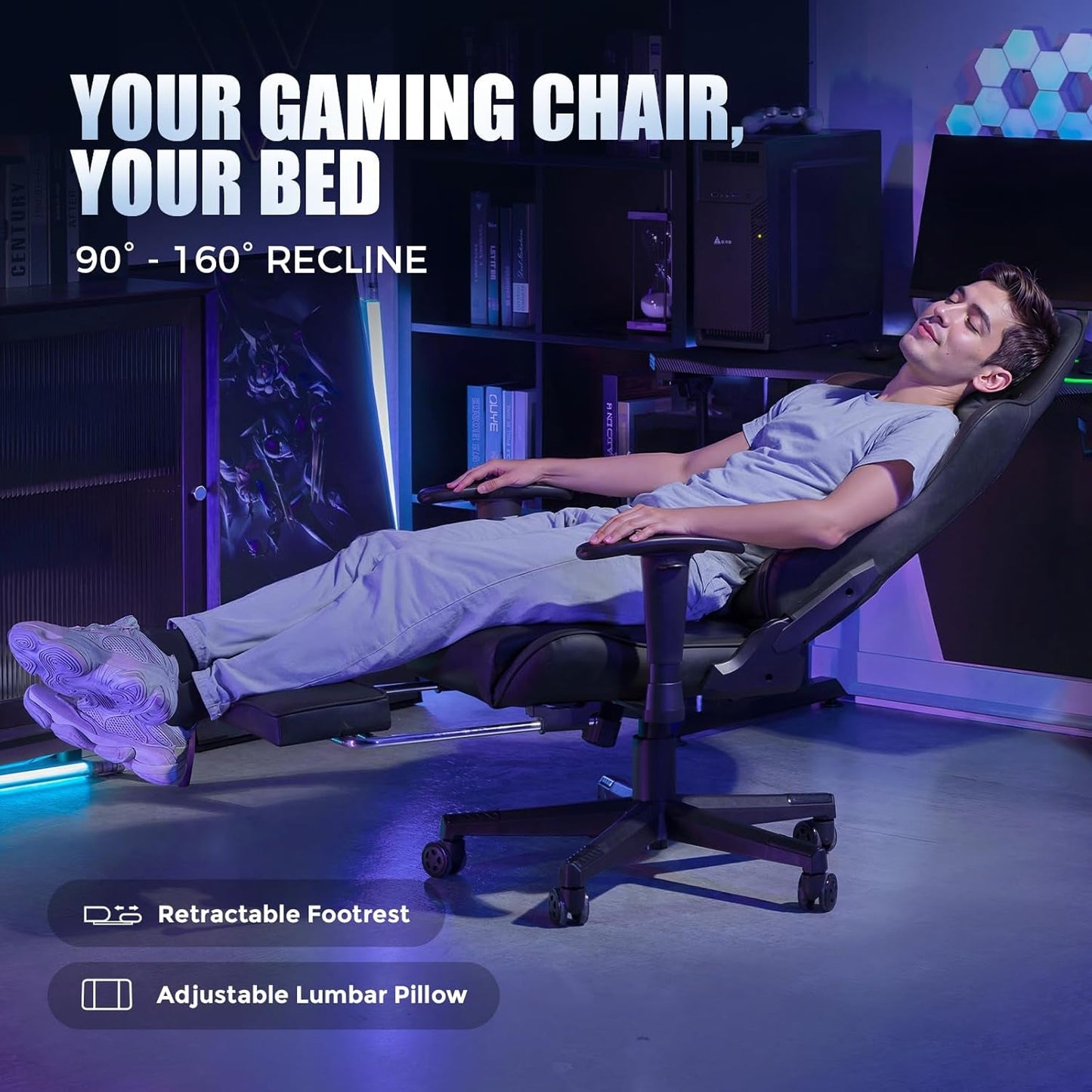 Gaming Chair with Footrest, Racing Style Computer Chair for Adult,