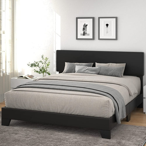 King Upholstered Platform Bed Frame, Adjustable Headboard