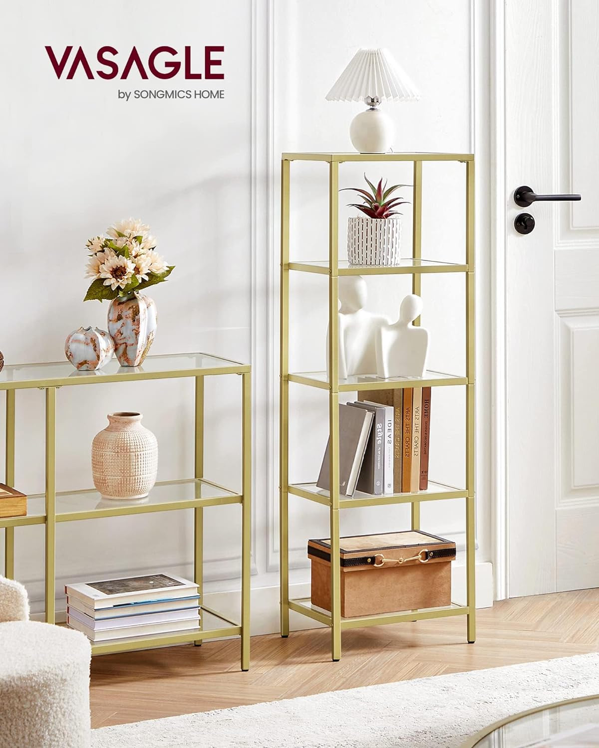 Bookcase, 5-Tier Bookshelf, Slim Shelving Unit for Bedroom, Bathroom,