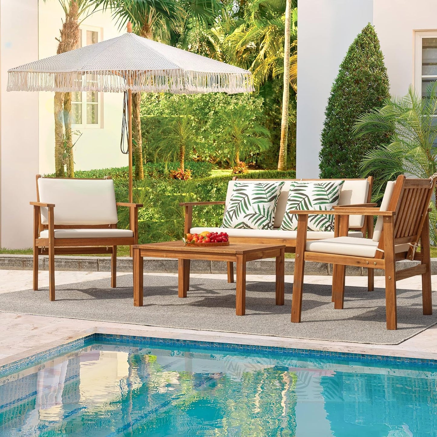 Acacia Wood 4 Piece Patio Conversation Set : Furniture outside