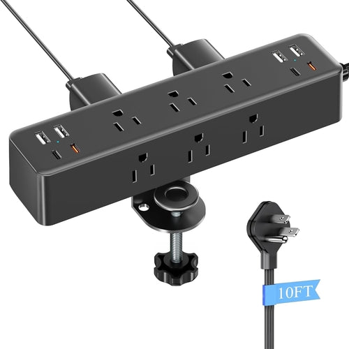 17-In-1 Desk Clamp Power Strip with 40W Fast Charging Station, 10Ft for furniture and office
