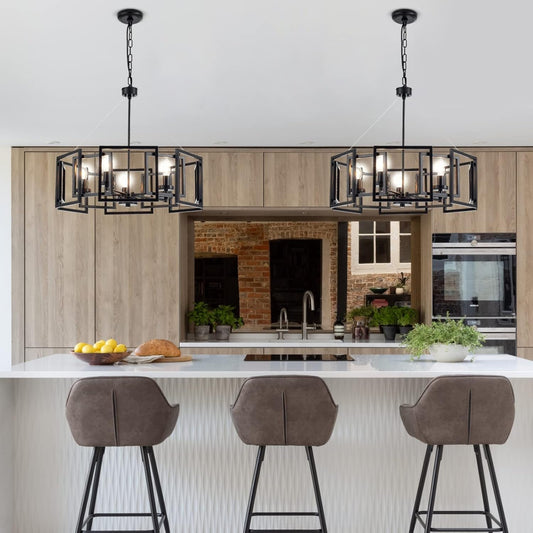 Industrial Style Chandelier, with Matt Black Finish Geometric Shade //  Chandeliers , Ceiling Lights