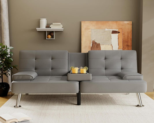 Futon Sofa Bed Modern Folding Futon Set PU Leather Convertible