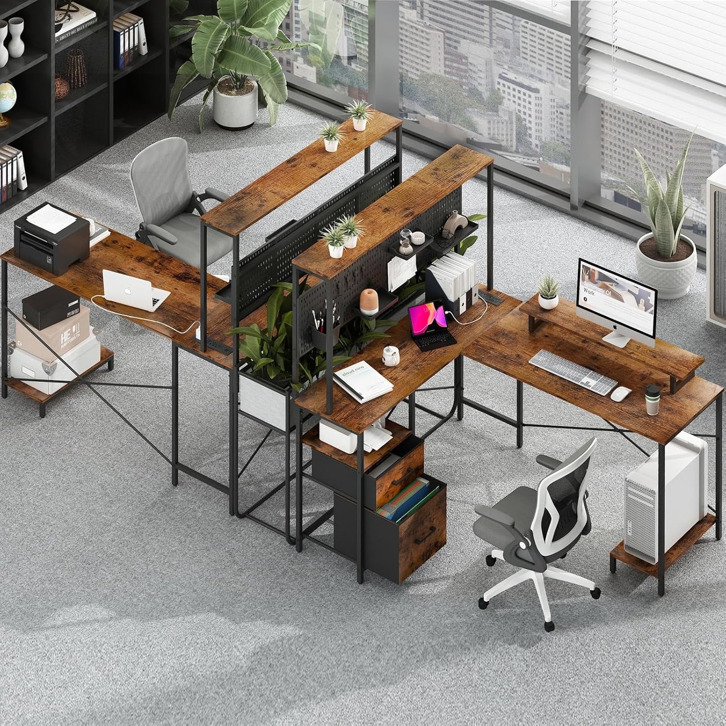 L Shaped Desk with Pegboard, Reversible Computer Desk with Drawers & HOME OFFICE FURNITURE