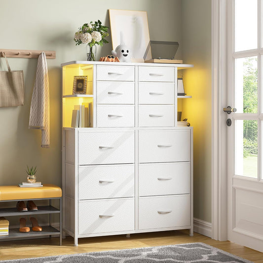Dresser for Bedroom with LED Lights, 12 Drawers Bedroom Dresser, Black