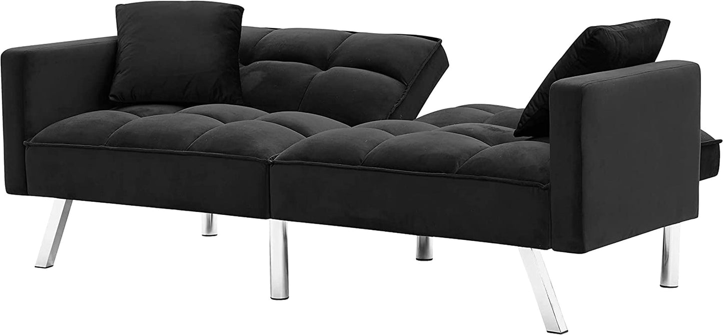 Convertible Velvet Futon Sofa Bed with Pillows