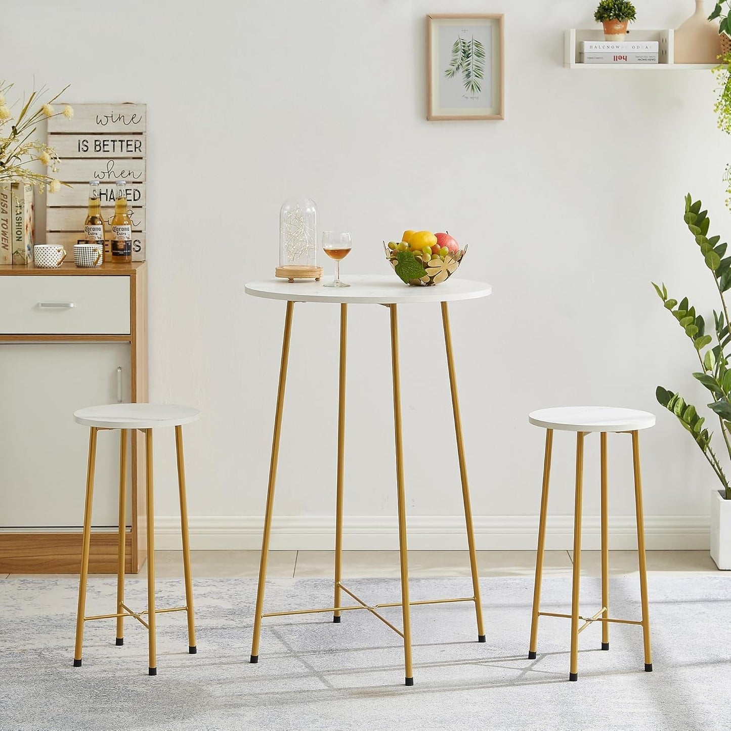 Gold Round Bistro Set: Small Bar Table & 2 Stools