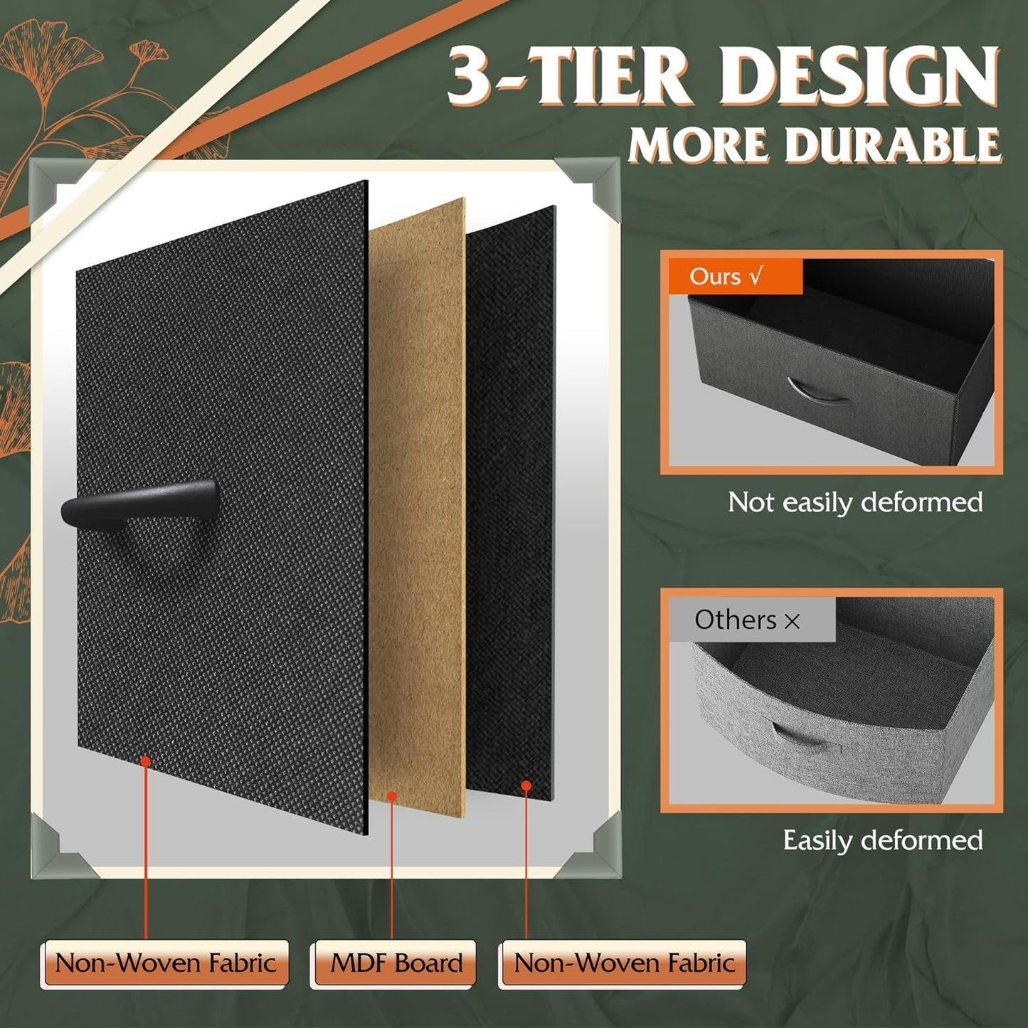 Tall Black Dresser for Bedroom Furniture, Fabric Dressers Storage