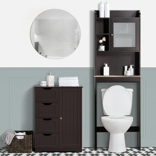 Brown Wooden Bathroom Cabinet with 4 Drawers Cupboard
