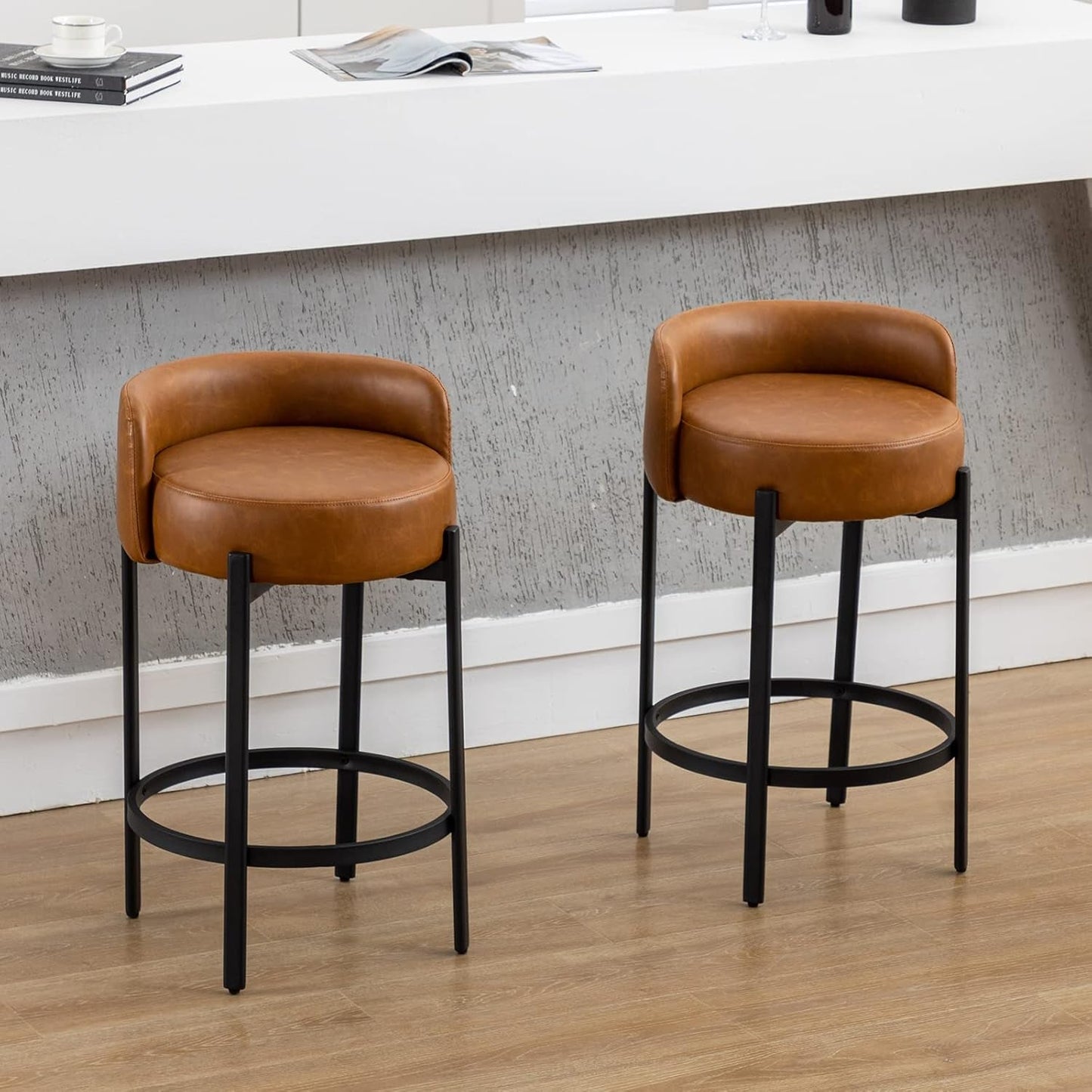Counter Height Bar Stools 26" round Barstools Set of 2, Modern Faux // Furniture Kitchen