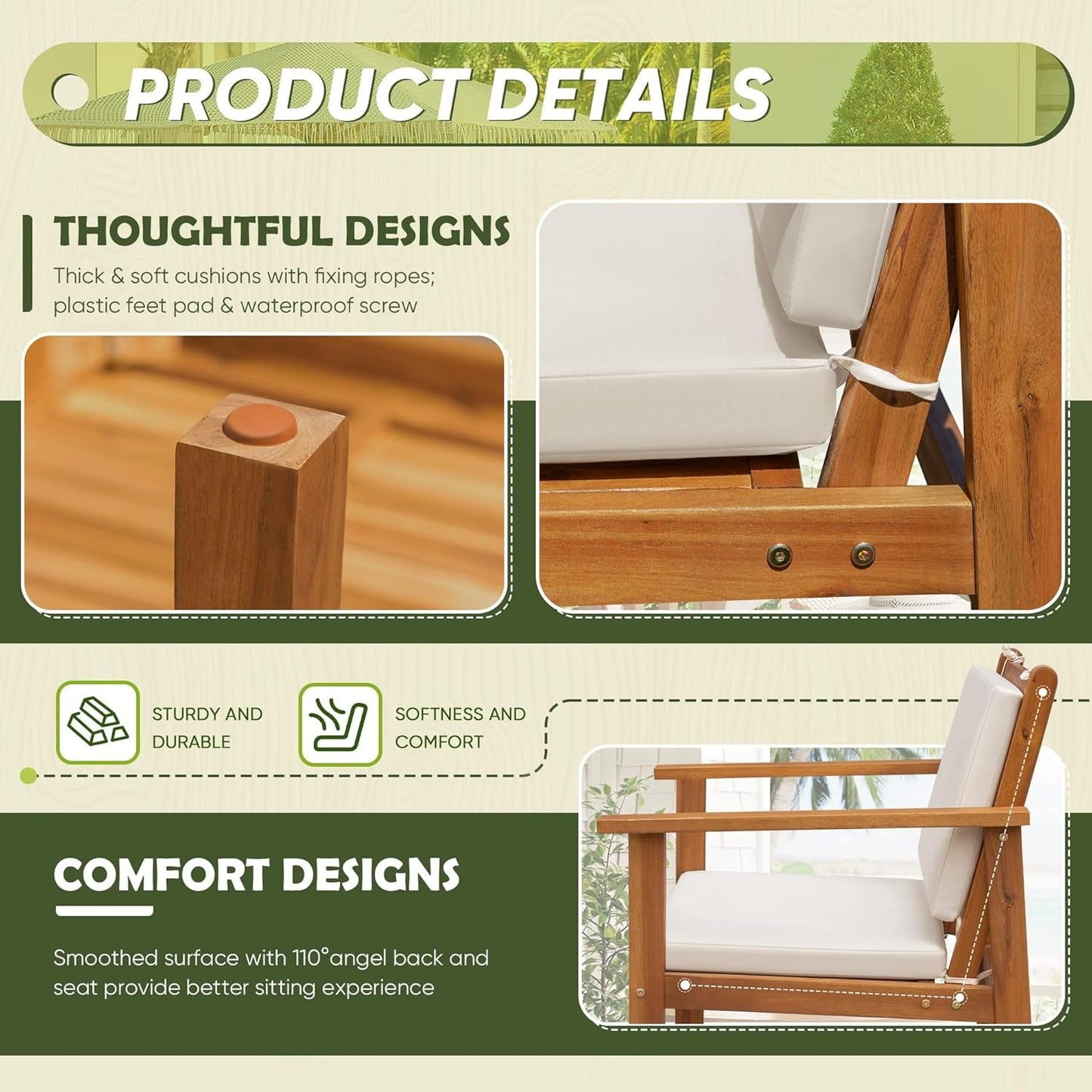Acacia Wood 4 Piece Patio Conversation Set : Furniture outside