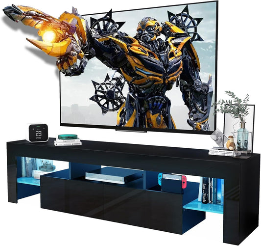 Black TV Stand, 60 65 70 75 Inch Wood TV Stand, High Glossy // Living Room Furniture