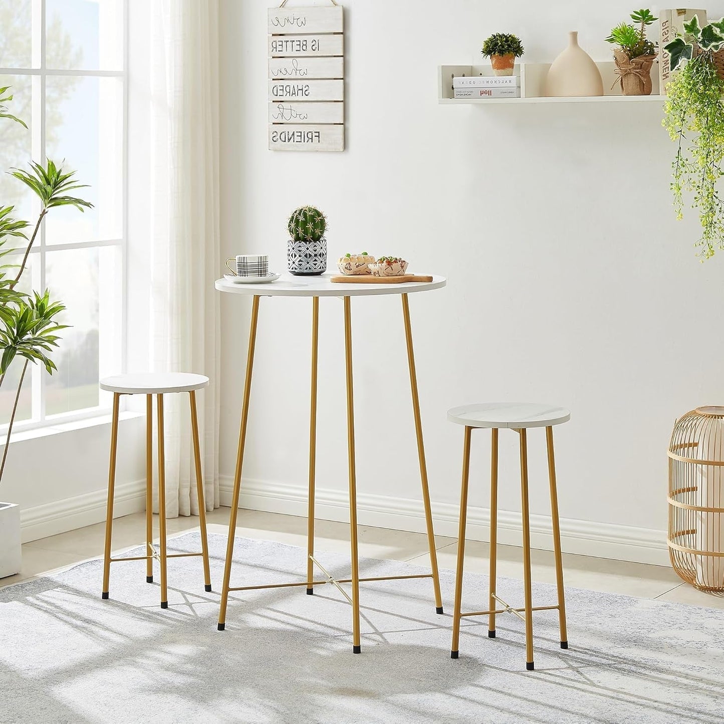 Gold Round Bistro Set: Small Bar Table & 2 Stools