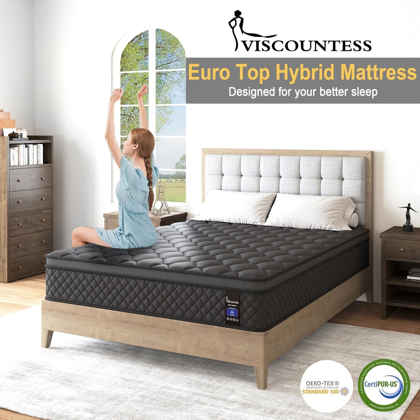 Full Hybrid Mattress, 12 Inch, Medium-Firm, Euro Top, Bedroom Furniture