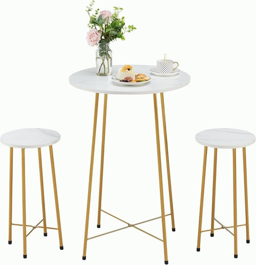 Gold Round Bistro Set: Small Bar Table & 2 Stools