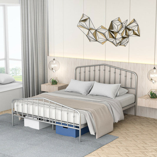 Queen Size Metal Platform Bed Frame with Vintage Headboard and