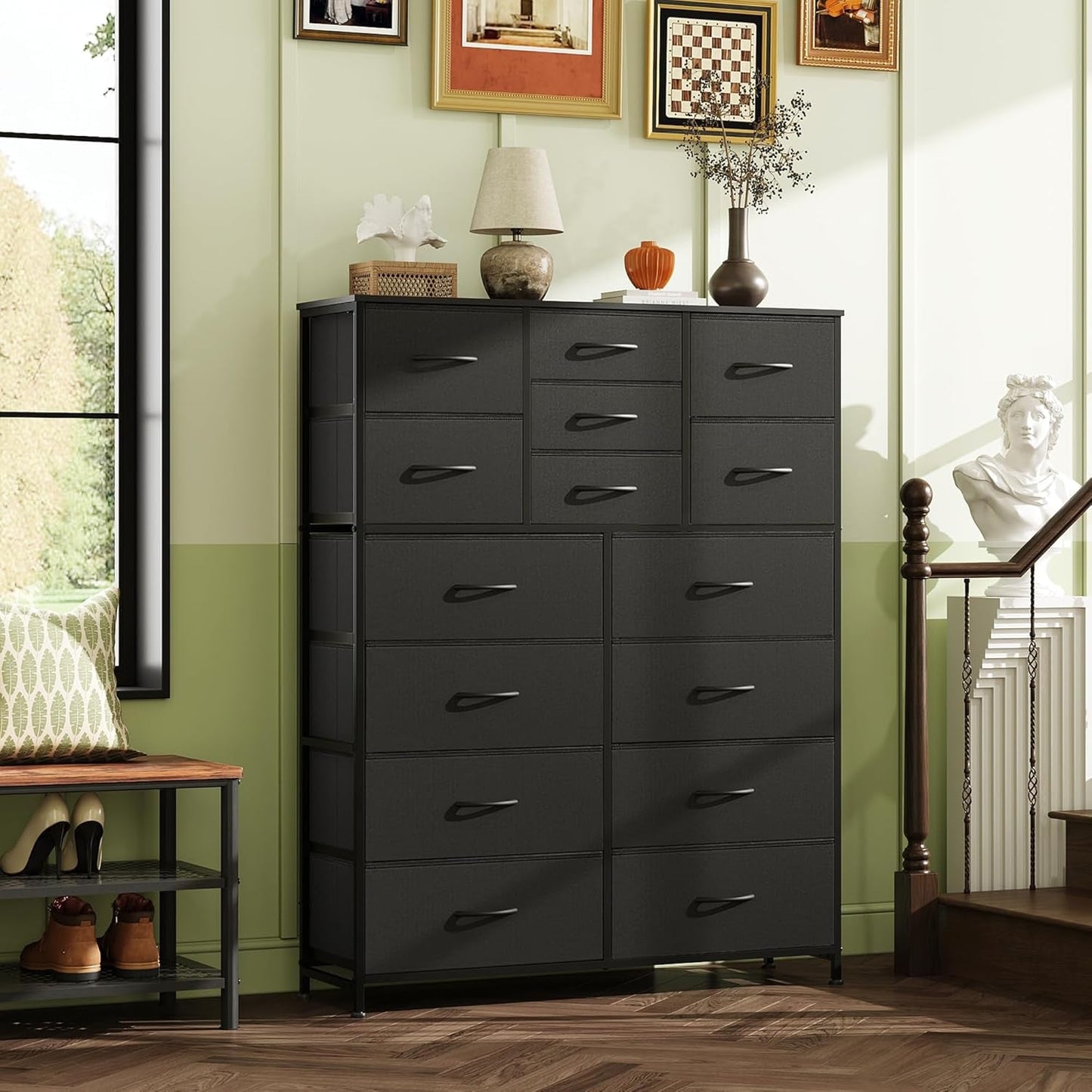Tall Black Dresser for Bedroom Furniture, Fabric Dressers Storage
