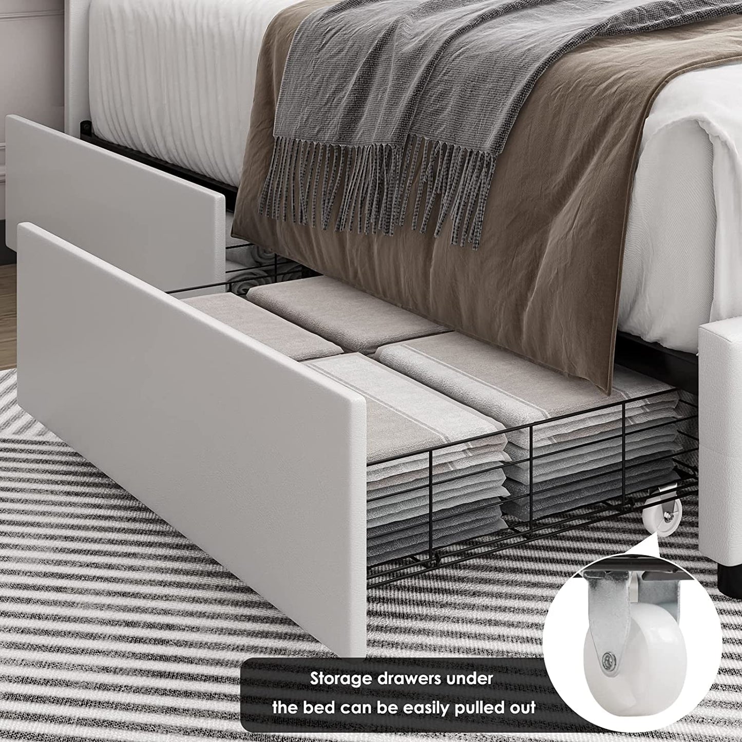 White Queen Bed Frame with Button Tufted Headboard