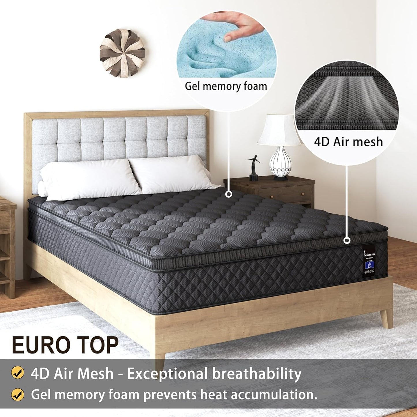 Full Hybrid Mattress, 12 Inch, Medium-Firm, Euro Top, Bedroom Furniture