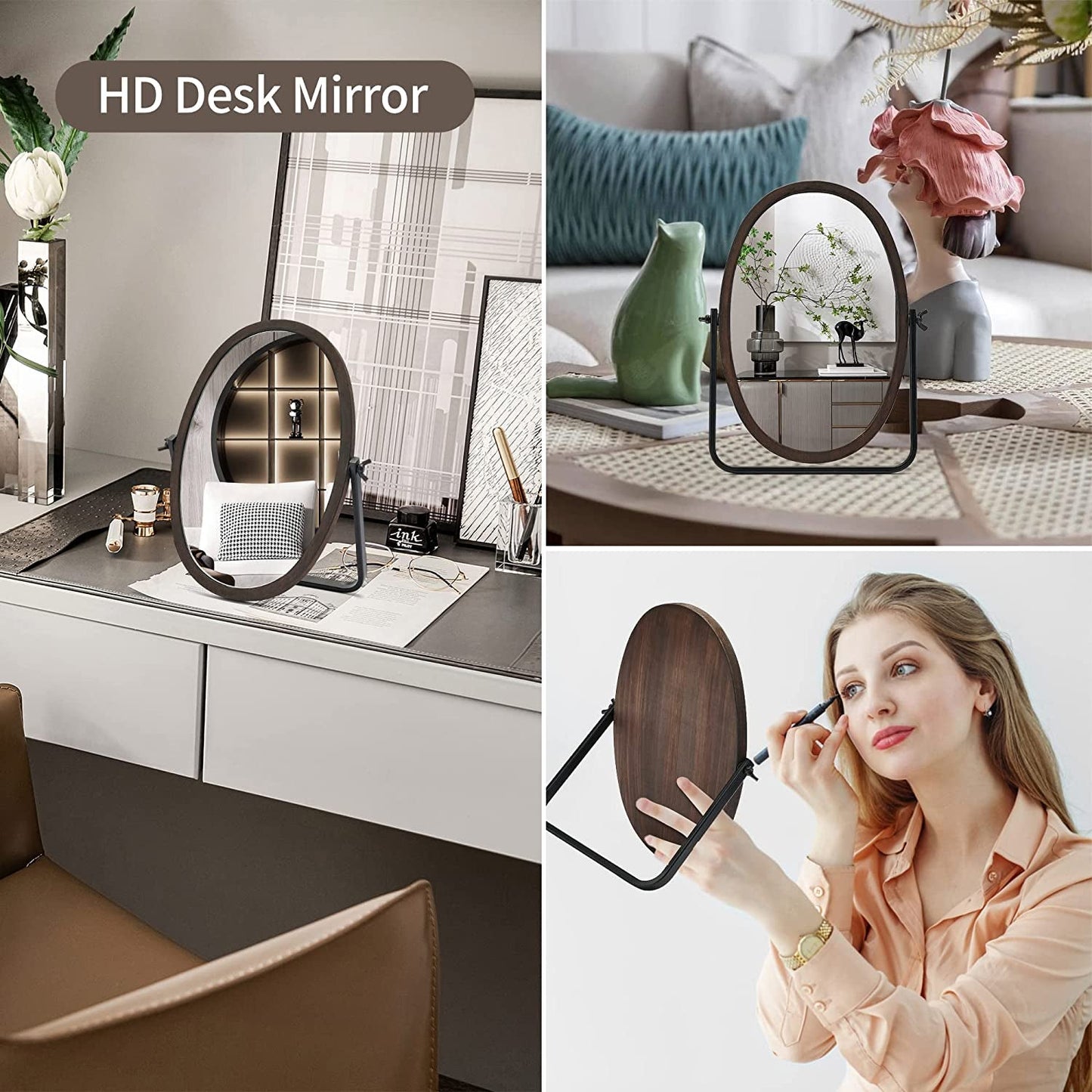 Vintage Bronze Wood Framed Makeup Mirror // Bedroom Furniture, deco