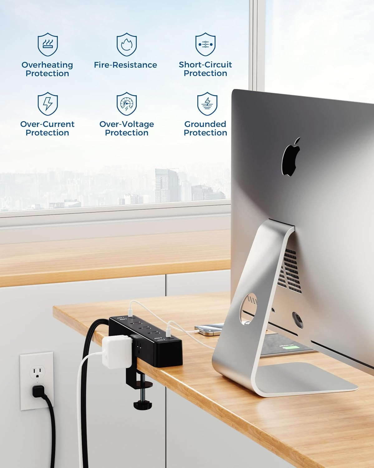 17-In-1 Desk Clamp Power Strip with 40W Fast Charging Station,  10Ft for furniture and office