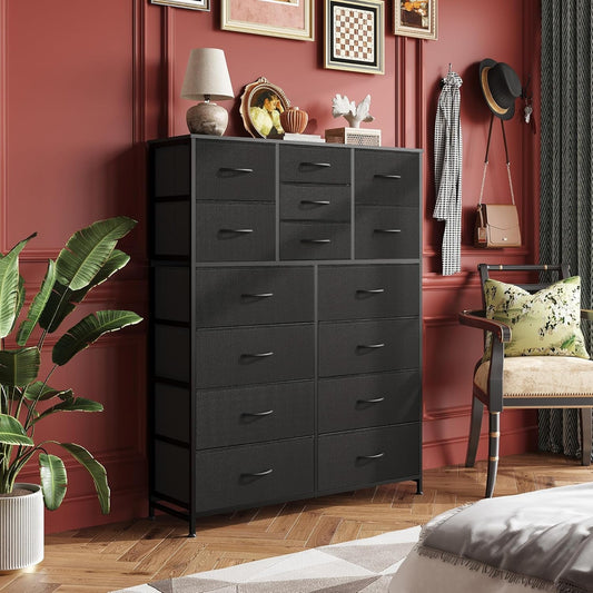 Tall Black Dresser for Bedroom Furniture, Fabric Dressers Storage