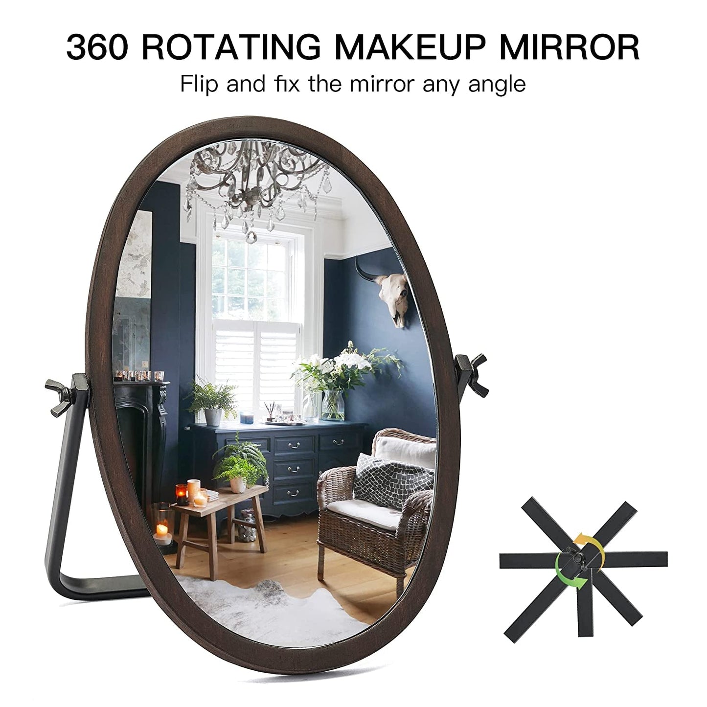 Vintage Bronze Wood Framed Makeup Mirror // Bedroom Furniture, deco