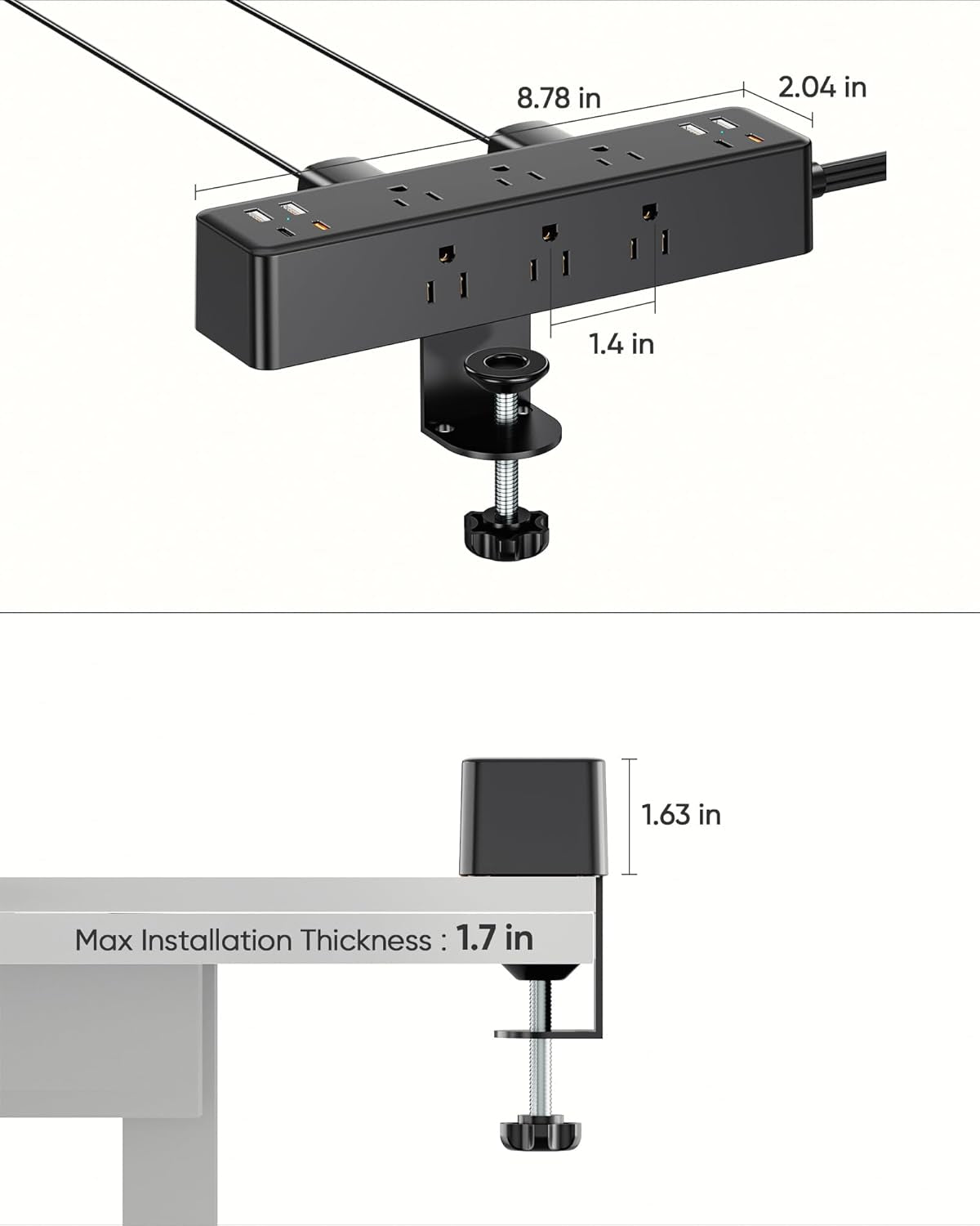 17-In-1 Desk Clamp Power Strip with 40W Fast Charging Station,  10Ft for furniture and office