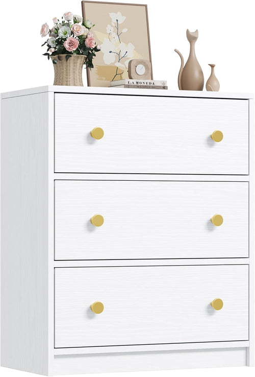 3 Drawer Dresser, White Nightstand for Bedroom with Fabric Drawers,