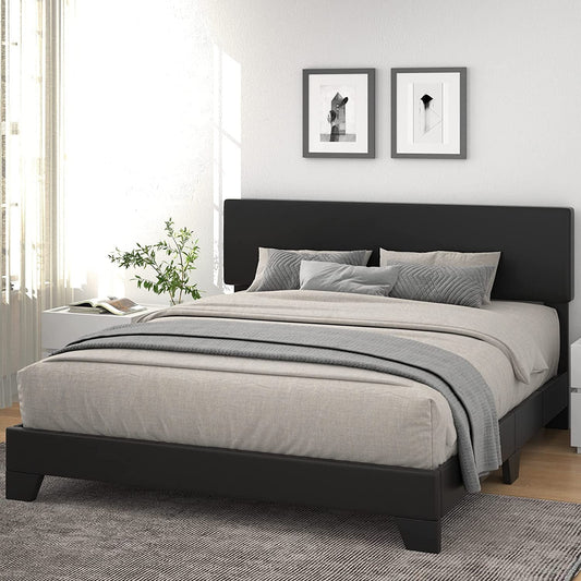 King Upholstered Platform Bed Frame, Adjustable Headboard