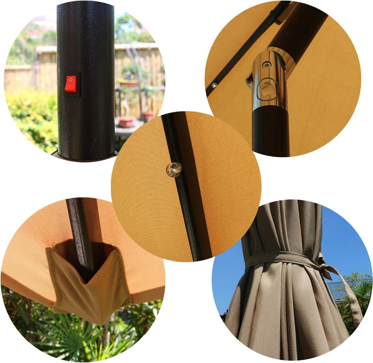9' Solar LED Lighted Patio Umbrella with 8 Ribs/Tilt Adjustment and
