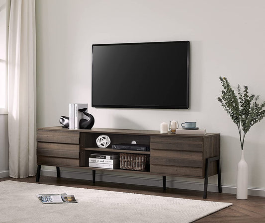 Wooden TV Console with 4 Storage Shelves // Living Room Furniture