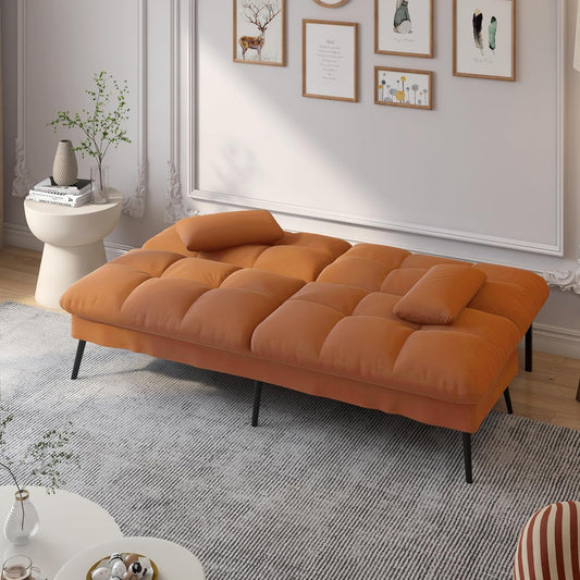 Convertible Futon Sofa Bed, 68″Fabric Futon Couch with Adjustable
