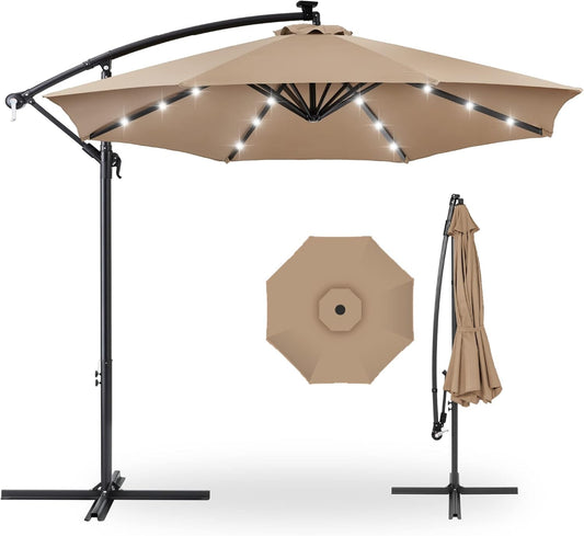 10Ft Solar LED Offset Hanging Market Patio Umbrella for Backyard,outdoor // furniture and accessories
