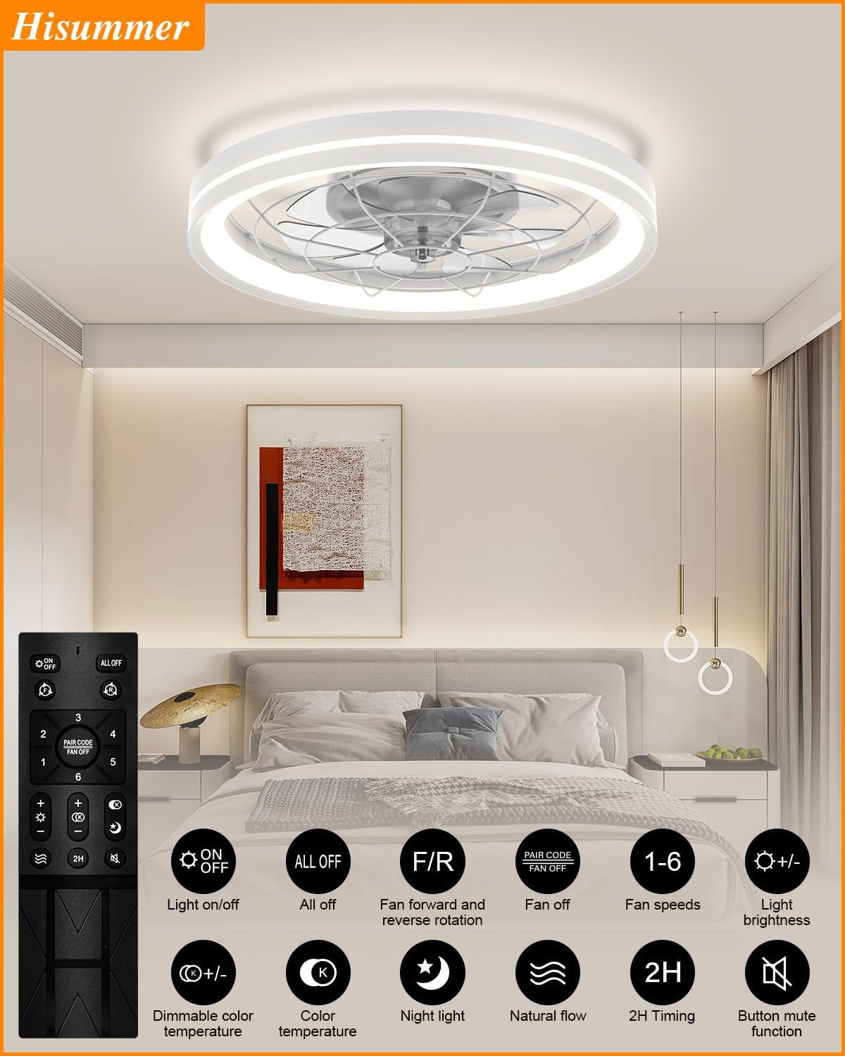 Low Profile Ceiling Fan with Light and Remote Bladeless