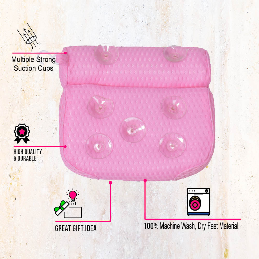 Pink Bathtub Pillow Bath Pillow with Anti-Slip Suction Cups 4D Mesh, salle de bain