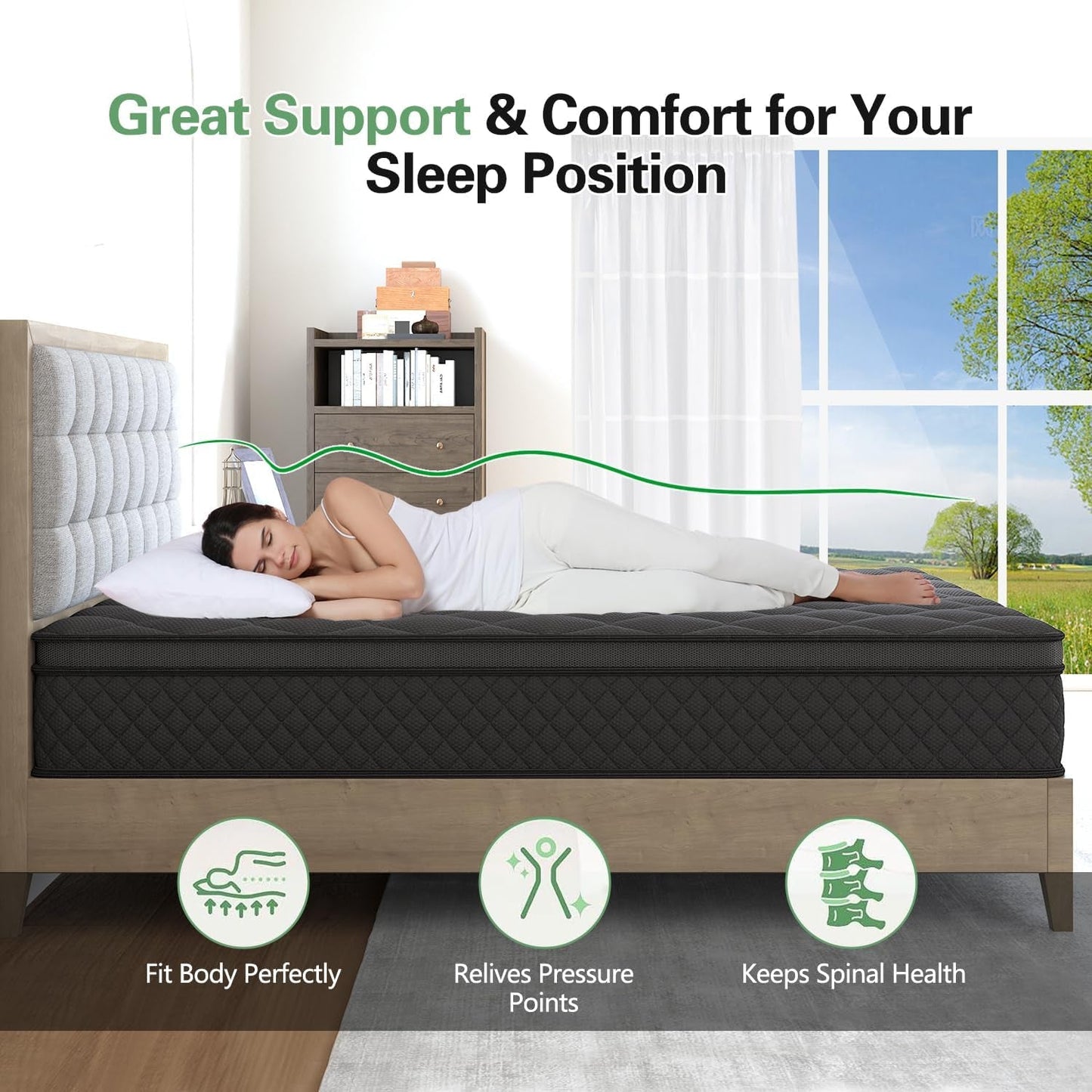 Full Hybrid Mattress, 12 Inch, Medium-Firm, Euro Top, Bedroom Furniture