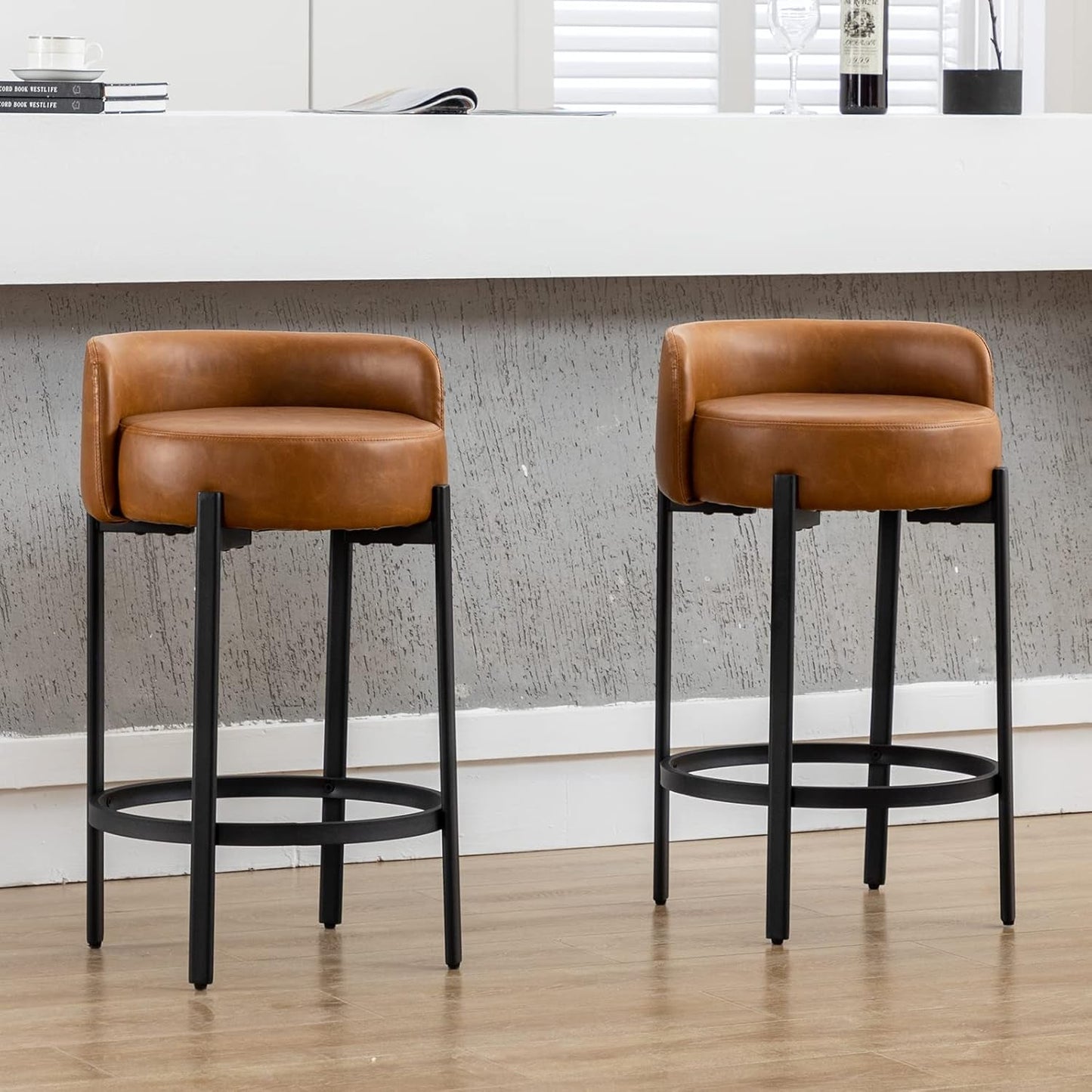Counter Height Bar Stools 26" round Barstools Set of 2, Modern Faux // Furniture Kitchen
