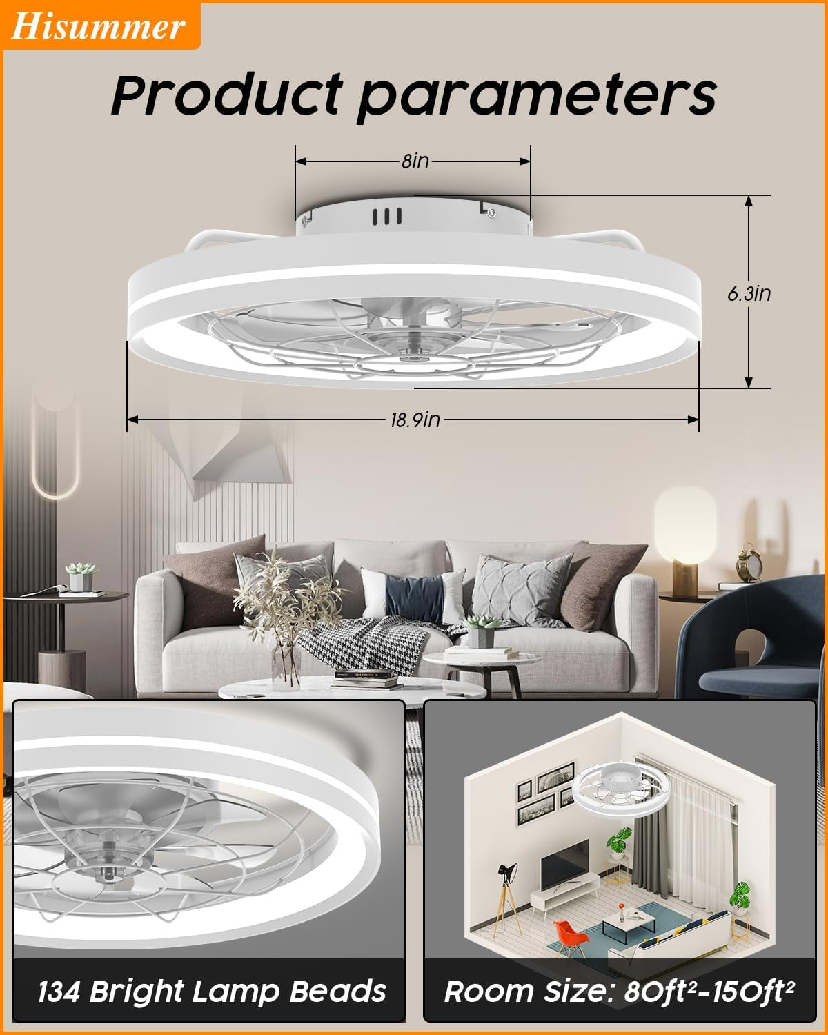 Low Profile Ceiling Fan with Light and Remote Bladeless